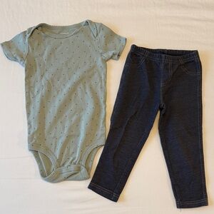 Carter's Teal Polka Dot Onesie and Dark Blue Pants Set